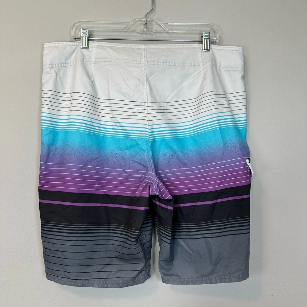 O'Neill Men's Striped Multicolored Swim Shorts Blue Purple Gray Surf Beach Wear